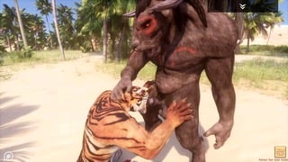 Tiger Getting Plowed from a Minotaur Wild Life