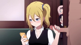 Blondie Girl Jacks off Dude While at Her Phone