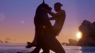 Hombre lobo gay hace el amor en la playa Psycho Life Furries