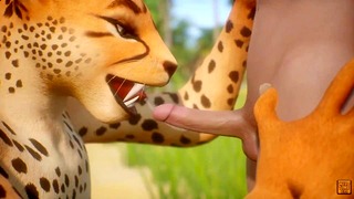 Leopard Furry Babe Fucks Thin Man