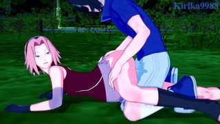 Sakura Харуно и Саске Учиха занимаются интенсивным сексом в ночном парке. – Naruto Hentai