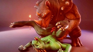 Scalie Reptile (corbac) wordt gemolken door grote penis neushoorn (gay sex) | Nasty Life Furry
