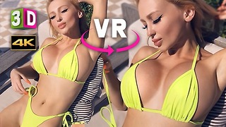 Nagy hamis mellek a virtuális valóságban 3D 4K az úszómedencében – Virtuális valóság Bimbo Micro Bikini Sex 360/180