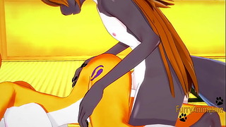 Digimon Hentai – Taomon & Grey Fox Tough Sex Boobjob, Handjob, Fellatio And Fucked – Thai Asian Manga Anime Game Porn