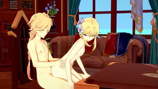 Genshin Impact Hentai – Aether And Lumine Blowing And Fucking – 3D Anime Cartoon Video Game Porn Video