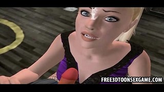 Spunky Teen Girl In A 3D Cartoon Game Gets At Her Knees