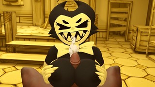 Cum At The Face Bendy And The Ink Machine Bendy Jerks Off A Dick With Her Big Boobs For A Male B