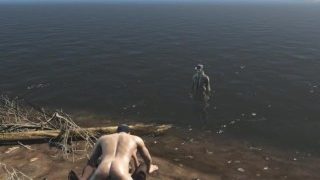 Scopata una ragazza truccata da combattimento sulla riva del fiume Fallout, gioco porno 3D
