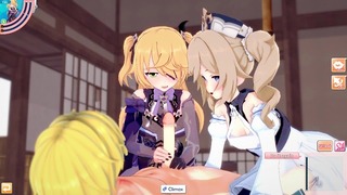 Anime/Hentai Genshin Impact Fischl & Barbara Threesome With Blonde Guy