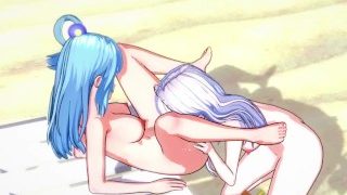 Aqua i Emilia bawią się w prawdziwym świecie! 3D Hentai Kwartet Isekai Konosuba Re: zero