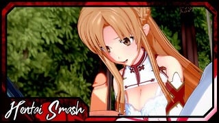 Asuna schluckt Kiritos Ladung, bevor sie auf seinem Gesicht reitet – Sword Art Online Hentai