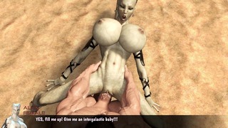 매력적인 외계인이 괴물 수탉을 위해 다리를 펼칩니다. 3D 포르노 게임 종말 서사시 정욕