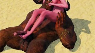 毛茸茸的牛头怪 Vs 欲火中烧的女孩大鸡巴怪物脚趾工作 3D 色情野生动物