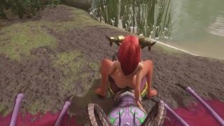 熱い赤毛のエルフがイリダン ストームレイジに乗る Warcraft パロディー