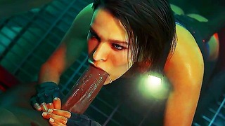 Jill Valentine Blows A Nice Hard Cock Until She Receives A Throatpie While Getting Ass Fucked