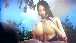 One Piece Hentai 3D - Boa Hancock wrijft over tieten, boobjob en cowgirl in de tuin