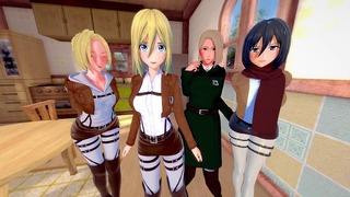 POV Angreb på Titan Harem – 4 piger Annie, Mikasa, Historia, Hitch
