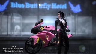 Skyrim Žena na motocyklu Catsuit přišla do Monster Hotelu