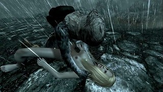 Skyrim – Female Dragonborn Defeated And On Roadside