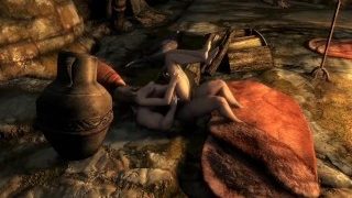 Skyrim – 洞窟でセックスする二人の山賊