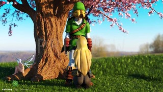 Zelda chupa a Link debajo de un árbol en Hyrule