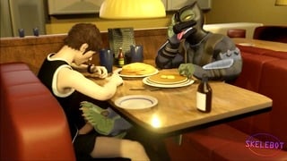 Denny’s Under The Table Footjob – 3D Furry Animation