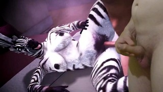 Furry In A Striped Suit Takes A Cock And Moans Gently