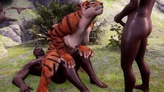 Το Furry Tiger Missters παίζει μαζί της BBC Ανθρώπινα σεξουαλικά παιχνίδια μπορντούρα Yiff 3D Hentai