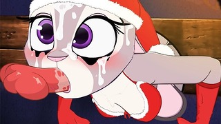Judy Hopps In The Wall saugt harten, pelzigen Schwanz im Weihnachtslook