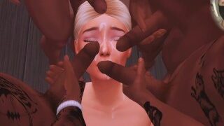 BBC Gangbang Con puta blanca hambrienta de anal y follada facial en Sims 4 Hardcore