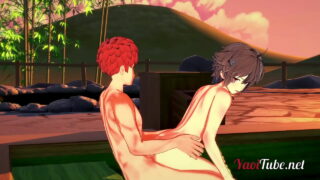 Fate Yaoi 士郎とジークが温泉でセックス。フェラと生ハメアナル中出しと口内射精 2/2
