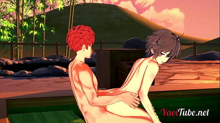 Fate Yaoi – Shirou & Sieg Having Sex In A Onsen. Blowjob And Bareback Anal  With Creampie And Cums In His Mouth 2/2