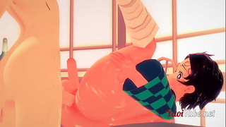 Kimetsu Ei Yaiba Yaoi Hentai 3D – Tanjiro Is Fucked By Inosuke Päällä Pöydällä