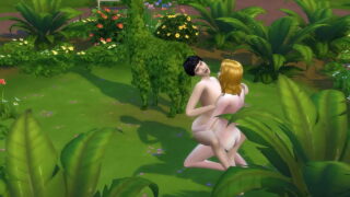 Sims 4 - Rubia madura le comen el coño y se folla a una dama gordita de pelo negro en público