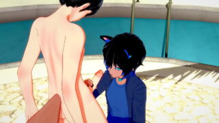 Yaoi - Catboy X Foxboy Paja y mamada - Sissy Crossdress Japonés Asiático Manga Anime juego de cine porno gay