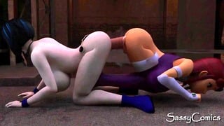 Titans – Raven X Starfire Lesbian Fuck In Abandoned Factory – 3D Animation