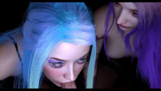 Two Girls With Brightly Colored Hair Double Blowjob : 3D Porn