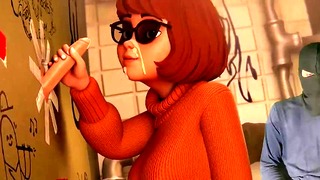 Velma Bathroom Solo Blowjob Cums Cartoon