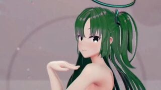 Yuuka Blue Archive Hentai Undress Dance Teddy Bear Playboy Girl MMD 3D Dark Green Hair