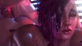 Tattooed slut Judy Alvarez from Cyberpunk gets anally abused by a huge cock