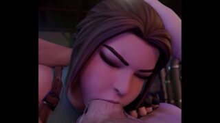Lara croft do a nice deepthroat to huge cock