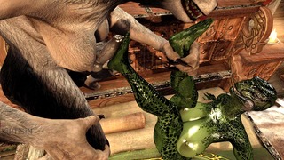 Argonian Satisfies Futa Werewolf Cock With Feet