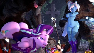 Trixie and Starlight outside during werewolf mating season