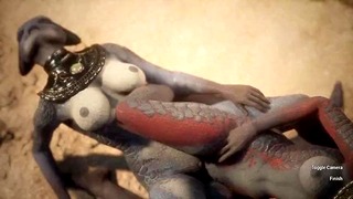 Two Scaly Dragon Queens Scissoring with Passion