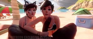Dva & Tracer double blowjob on the beach [BLACKED] [QoS]