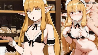 Sousou no Frieren hentai animation – big tits Serie cosplay coffee maid blow job for her boss